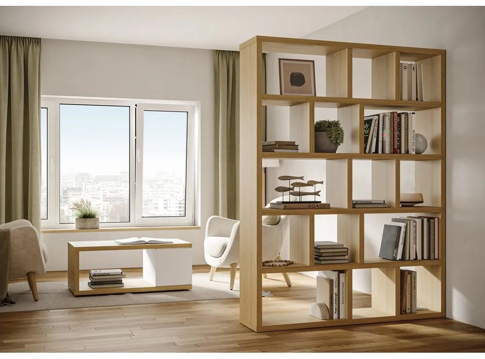 Bibliotecă în culoare naturală cu aspect de lemn de stejar 150x198 cm Berlin – TemaHome