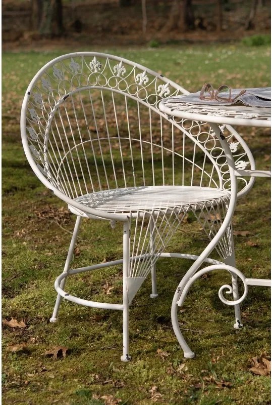 Scaun de exterior, alb, din metal, cu aspect vintage
