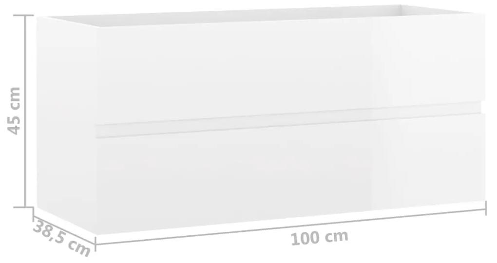 Dulap de chiuveta, alb extralucios, 100 x 38,5 x 45 cm, PAL Alb foarte lucios, Dulap pentru chiuveta, 1
