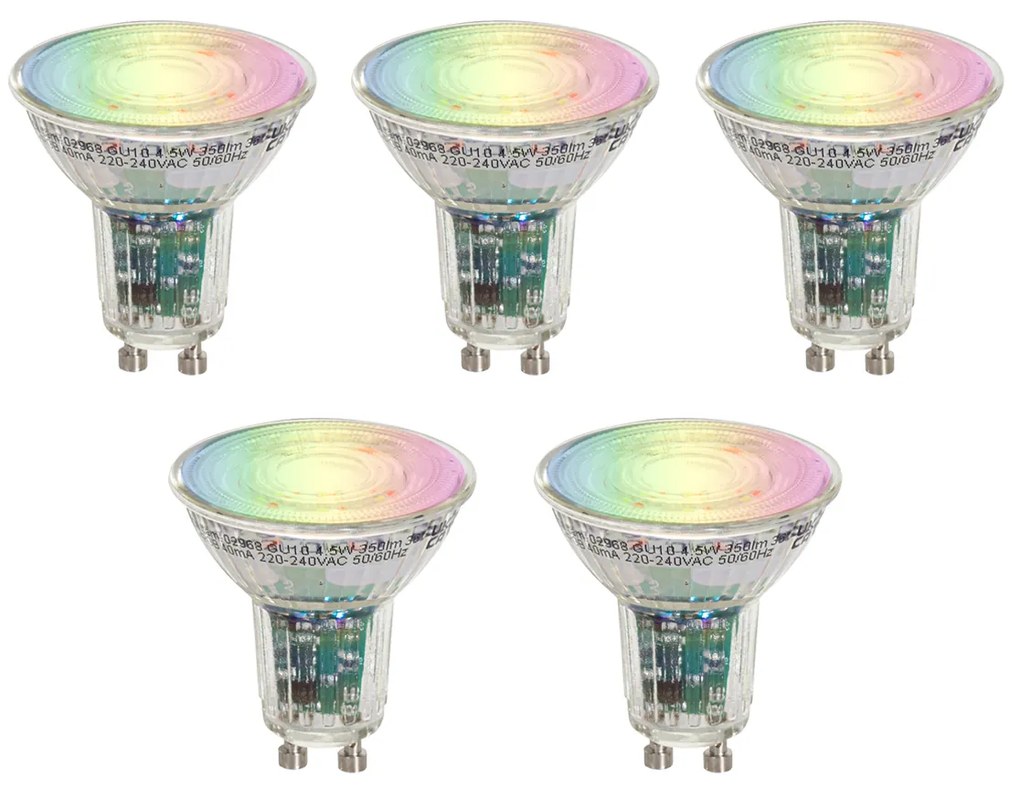 Set de 5 becuri inteligente GU10 50 LED transparente RGBW 4,5W 350 lm 2700-6000K