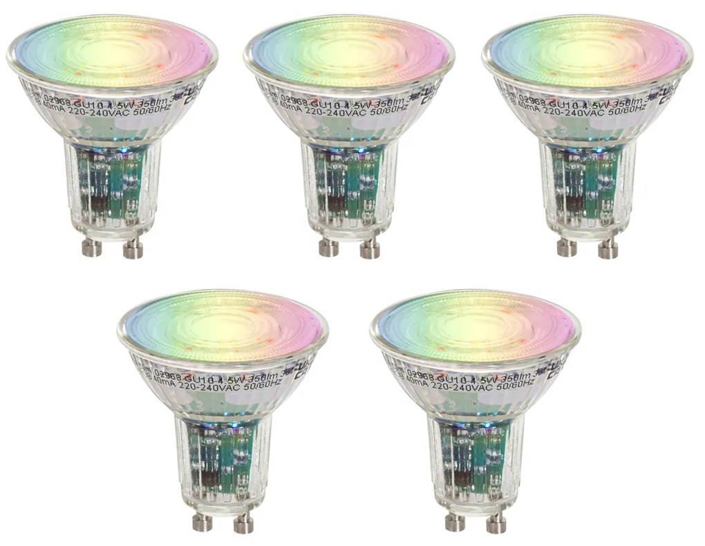 Set de 5 becuri LED inteligente GU10 50 Luminoase RGBW 4,5W 350 lm 2700-6000K