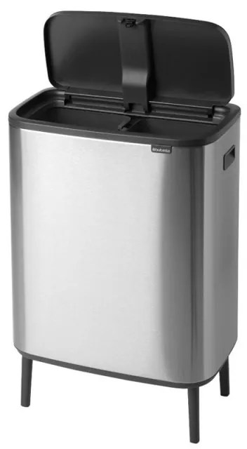 Cos de gunoi Brabantia Bo Touch Hi 1001265, 2x30 L, Perfect langa perete, Reglare pe picior, Rezistent la amprente, Inox/mat
