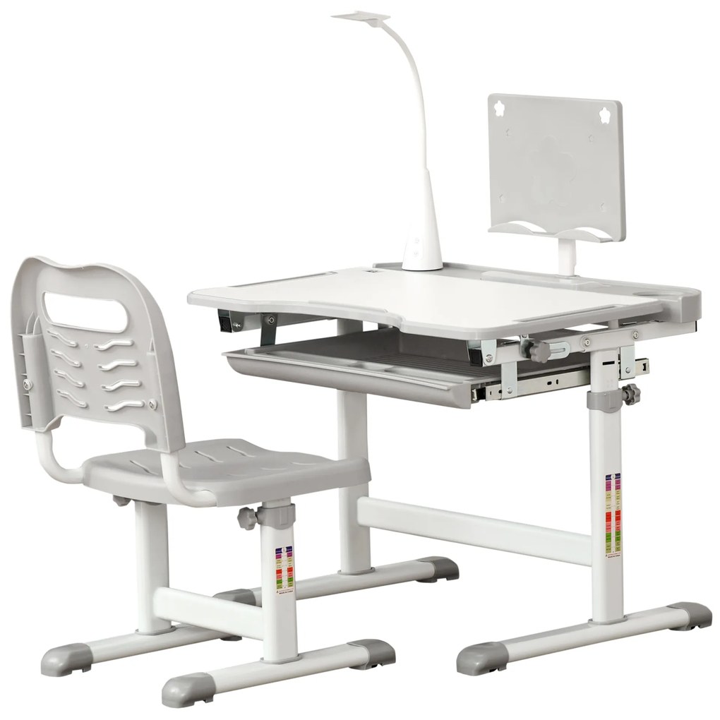 Homcom Set Birou Copii cu LED – Reglabil 6–12 Ani cu Blat inclinat | Aosom Romania