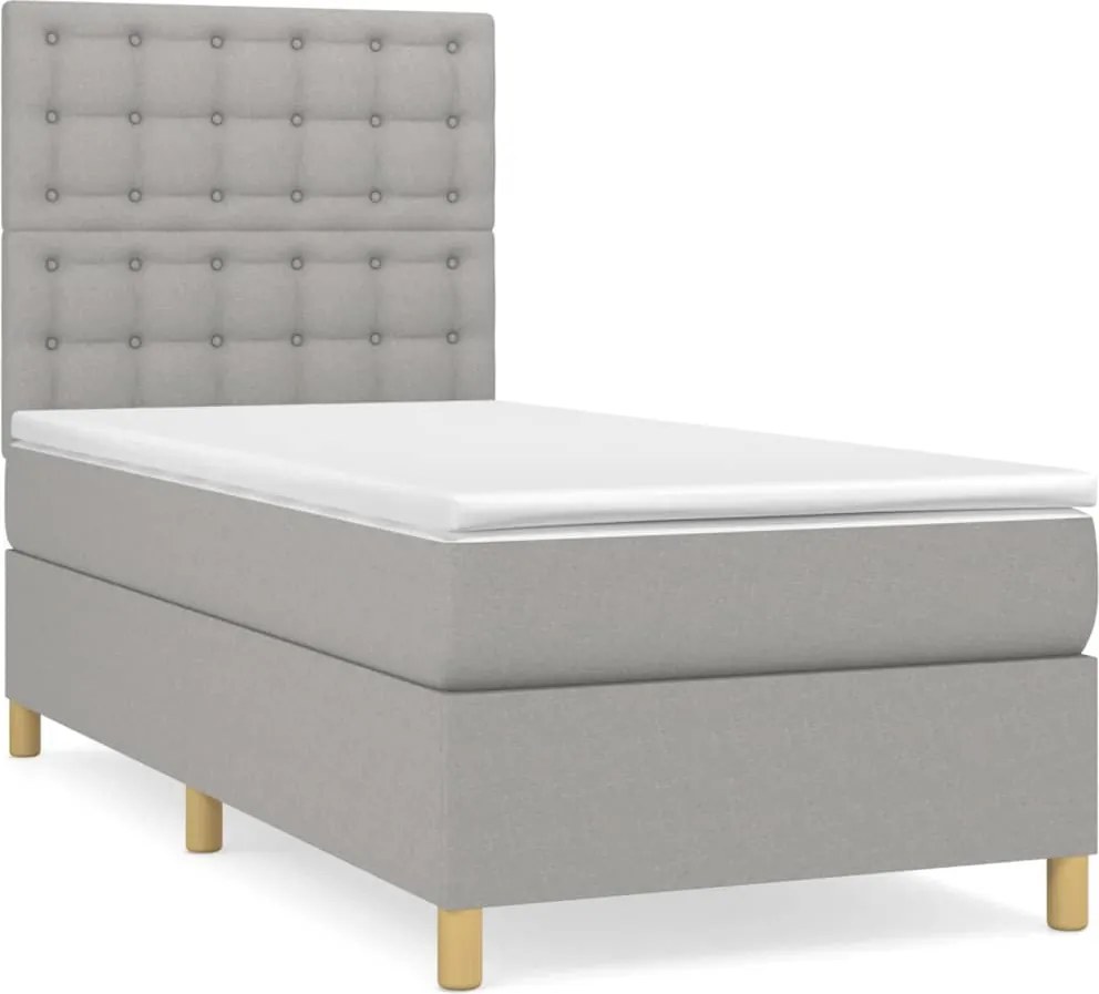 vidaXL Pat continental cu saltea, gri deschis, 80x200 cm, textil