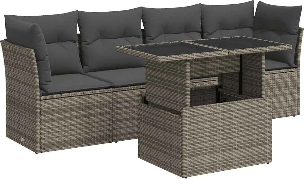 vidaXL Set canapea de grădină cu perne, 5 piese, gri, poliratan