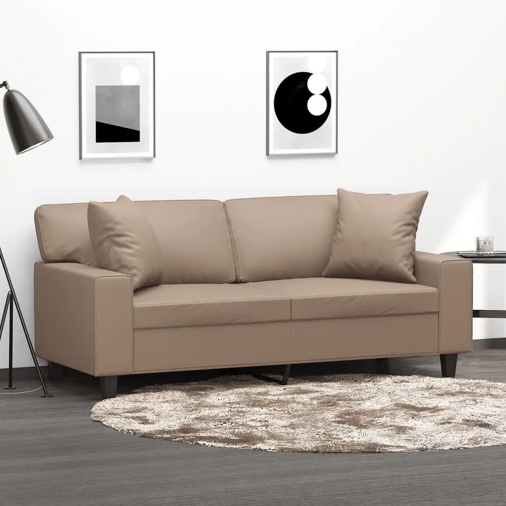 3153064 vidaXL Canapea cu 2 locuri, perne&pernuțe cappuccino 140 cm piele eco