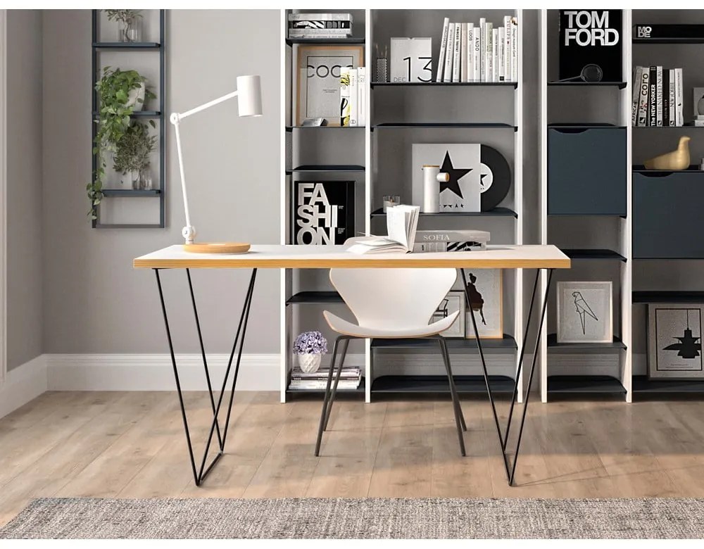 Birou TemaHome Flow cu picioare negre, 140 x 75 cm, alb