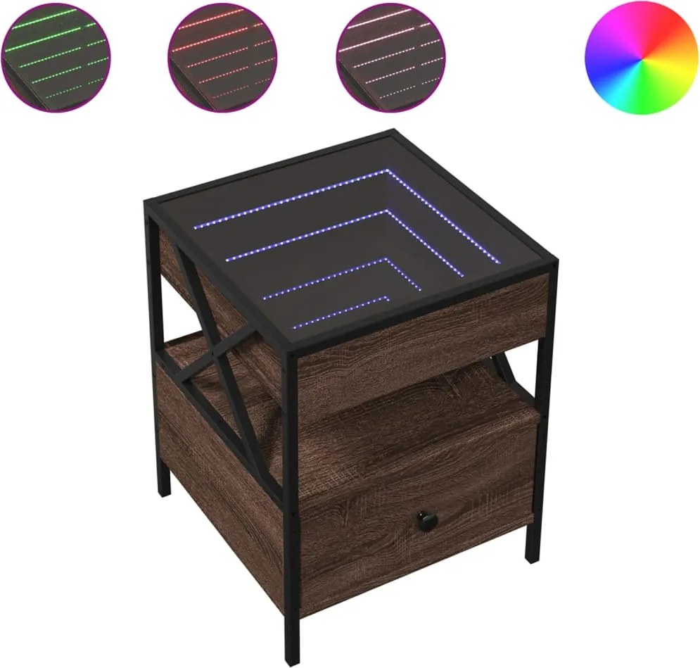vidaXL Noptieră cu LED infinity, stejar maro, 40x40x51 cm