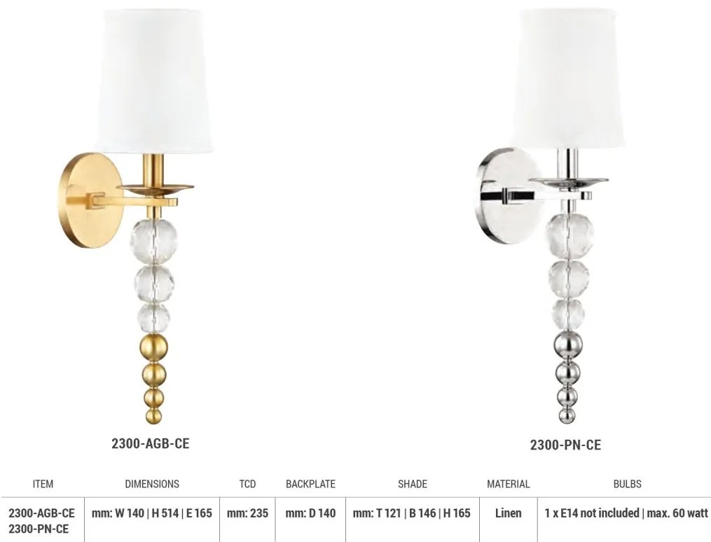 Aplica de perete design elegant PERSI, nichel lucios
