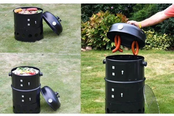 Afumătoare cu cărbuni 3 în 1 neagră