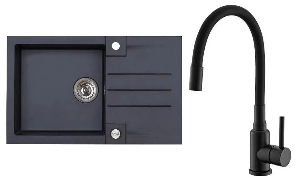 ALVEUS SETA23201 - Chiuvetă de bucătărie ROCK cu baterie pentru chiuvetă MINTAS, 34 cm, granit, negru