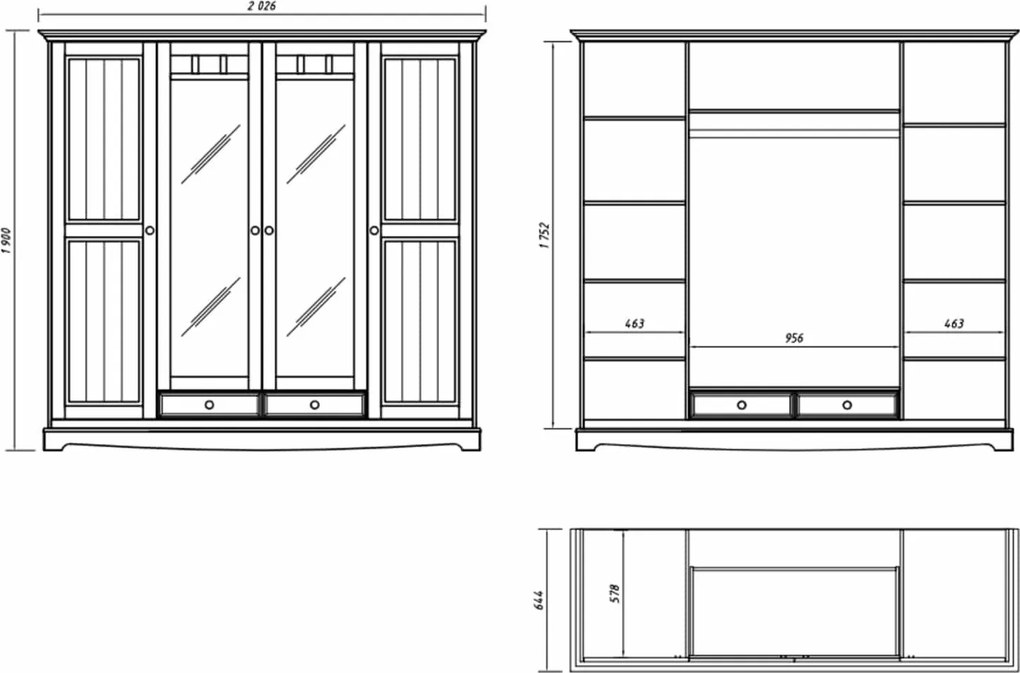 Dulap lemn masiv alb Linea, 203 × 65 × 190 cm