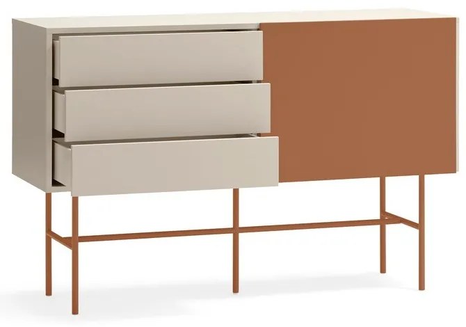 Comodă joasă cu ușă glisantă roșu cărămiziu-bej 140x91 cm Nube – Teulat