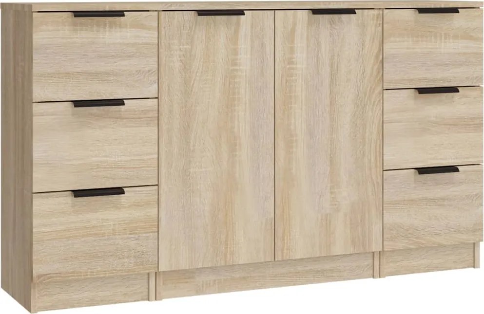 vidaXL Servante, 3 piese, stejar sonoma, lemn prelucrat