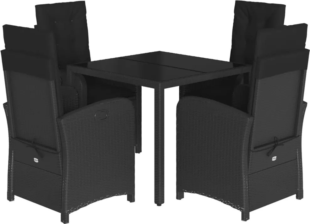 vidaXL Set mobilier de grădină cu perne, 5 piese, negru, poliratan
