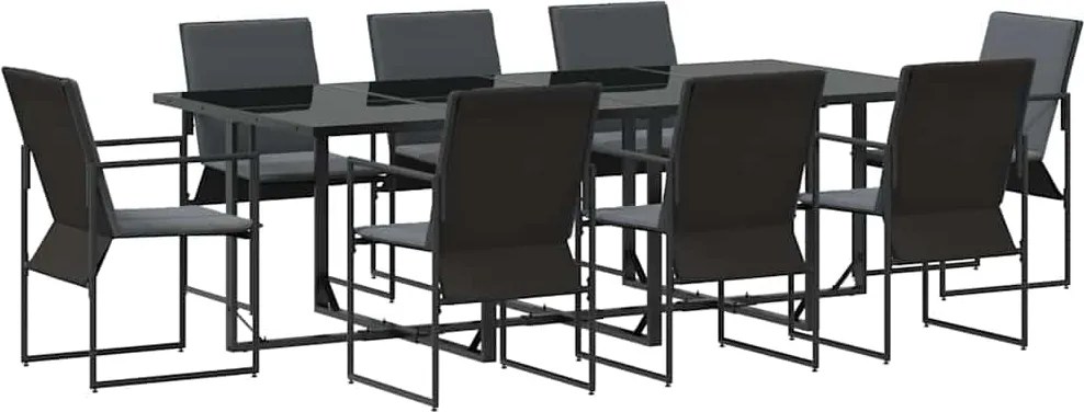 vidaXL Set de masă pentru grădină 9 pcs Negru Oțel
