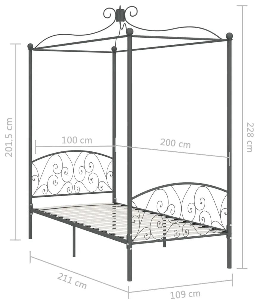 Cadru de pat cu baldachin, gri, 100 x 200 cm, metal Gri, 100 x 200 cm
