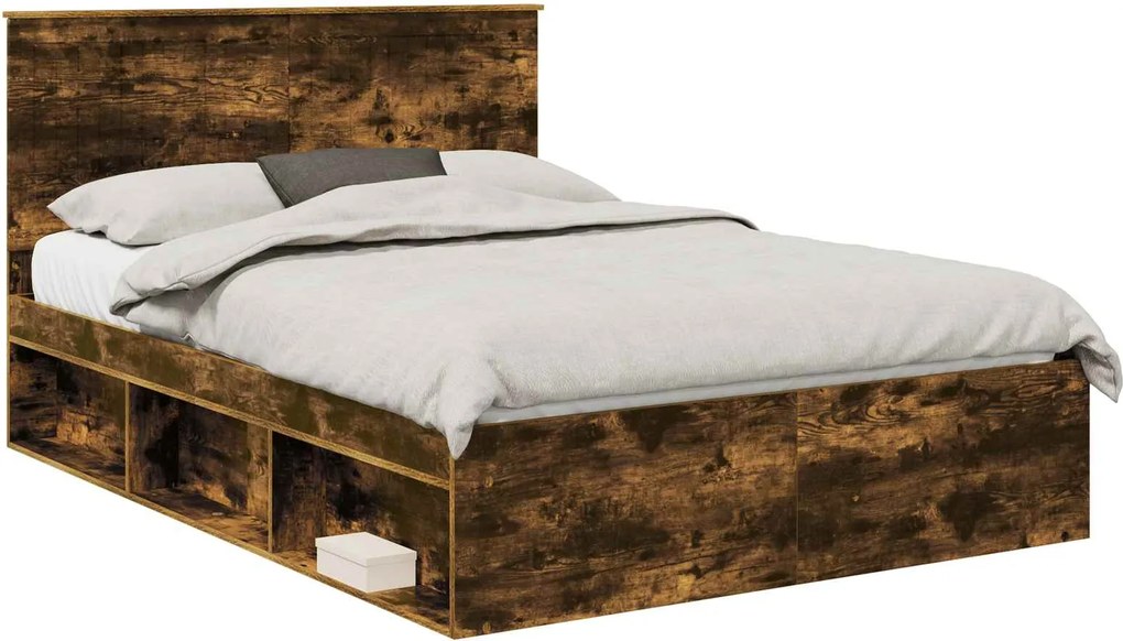 vidaXL Cadru de pat Stejar fumuriu 140 x 190 cm Lemn de pin masiv