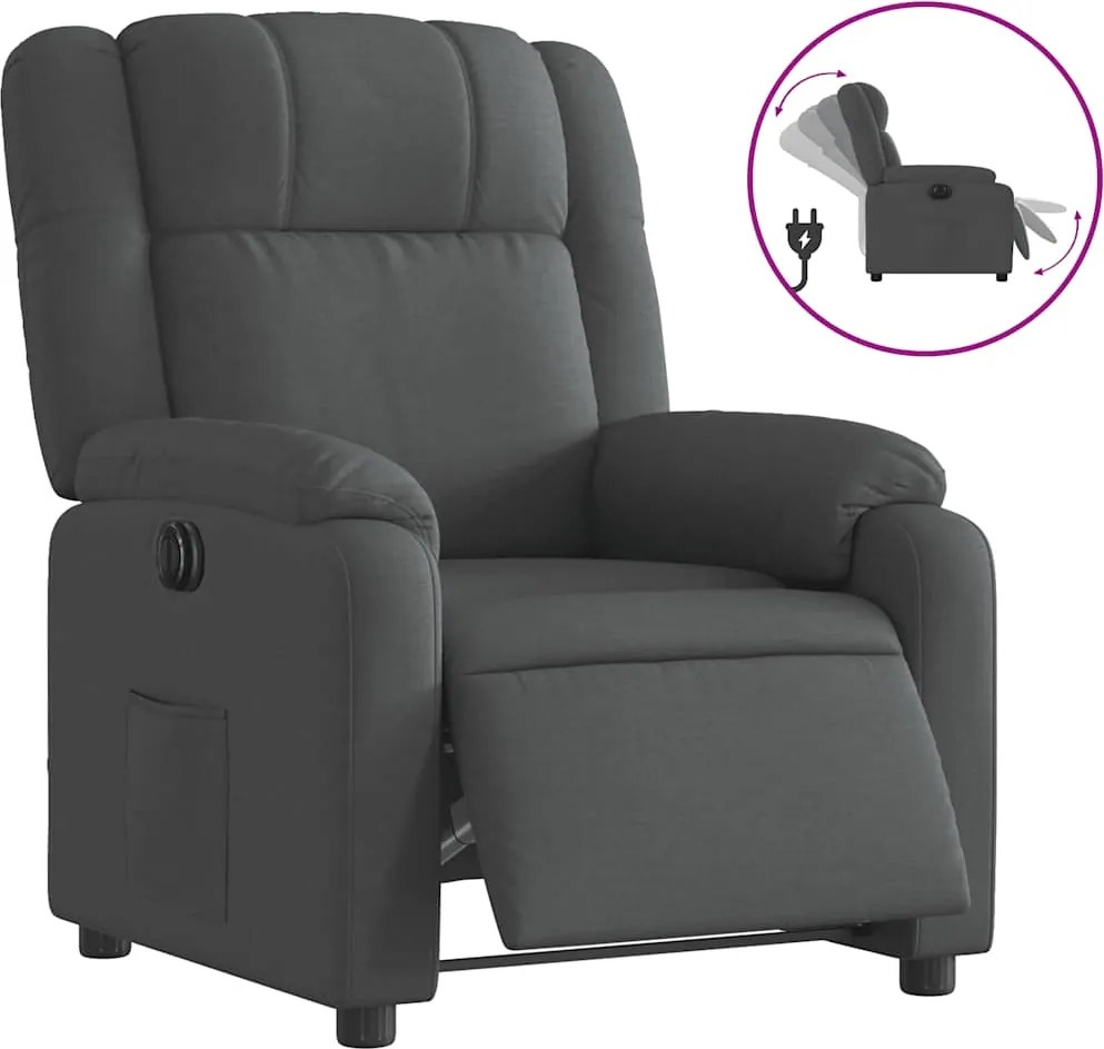 vidaXL Fotoliu rabatabil electric, gri închis, material textil