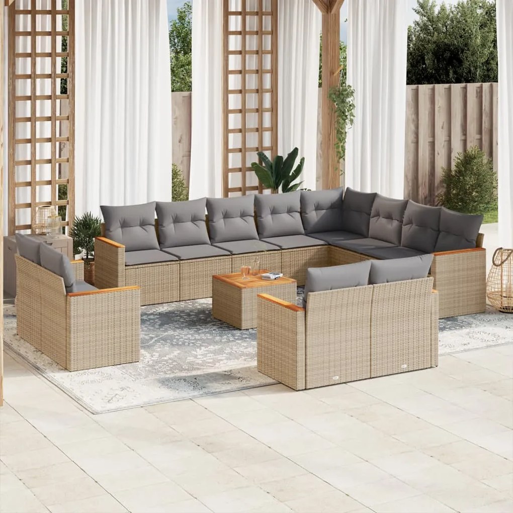 vidaXL Set canapele de grădină, 13 piese, cu perne, bej, poliratan