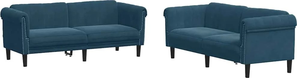 vidaXL Set canapea 2 piese, albastru, catifea
