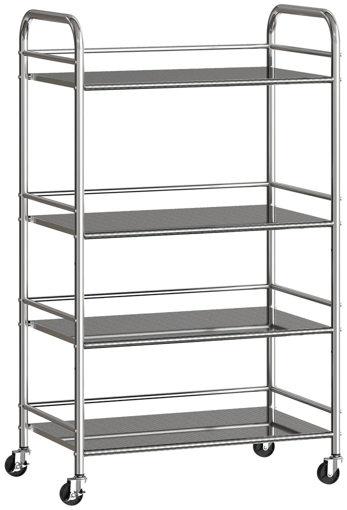 HOMCOM Cărucior de Bucătărie din Oțel Inoxidabil cu 4 Nivele și Rafturi Reglabile - Argintiu | Aosom Romania