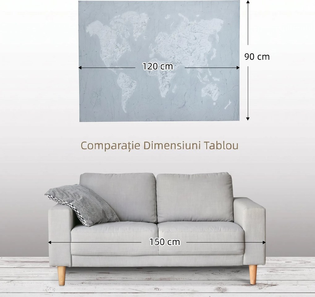 Lucrare de arta pe perete din panza HOMCOM Harta lumii Fotografii de perete pentru camera de zi Decor dormitor, 120 x 90 cm | Aosom Romania