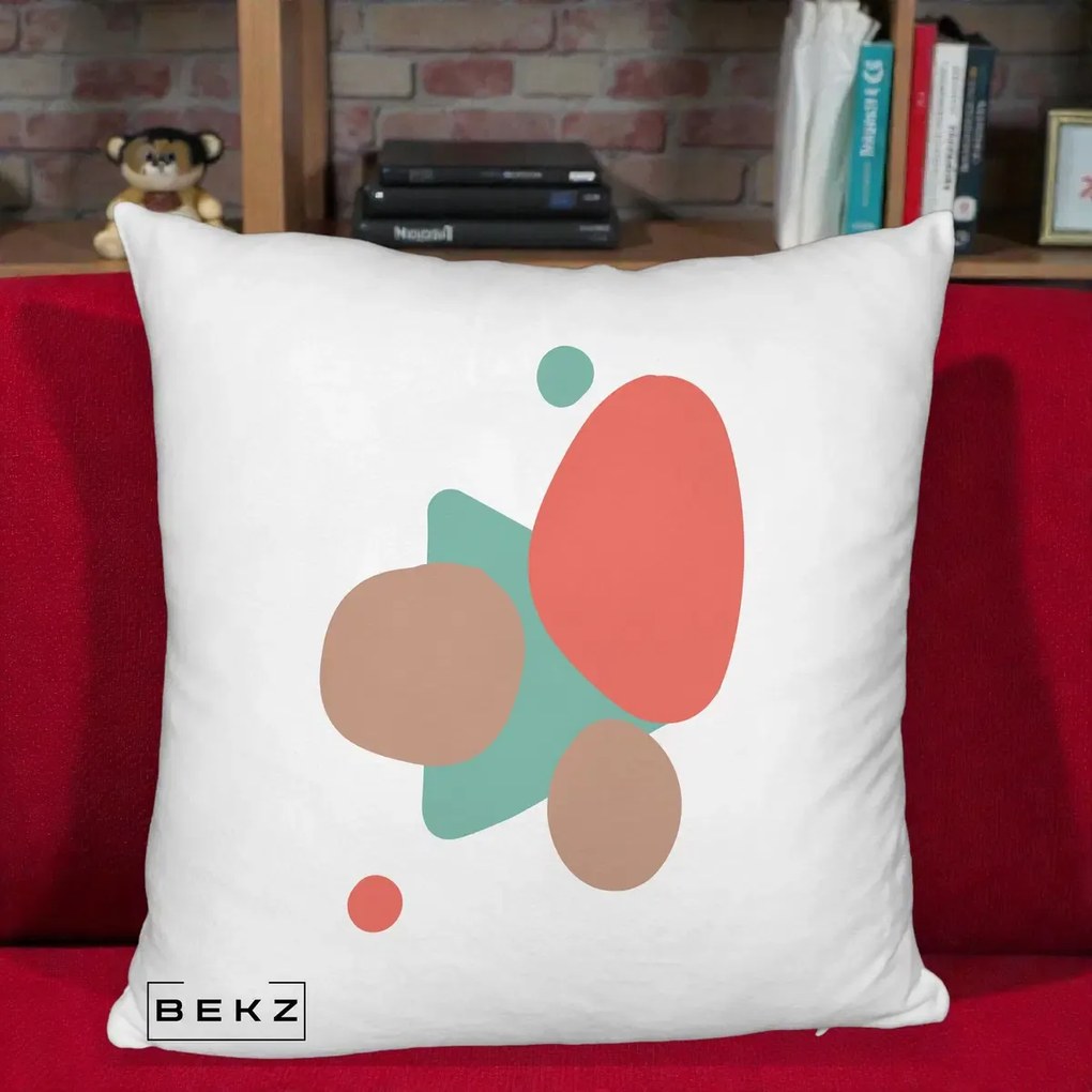 Perna Decorativa Abstract Forme Coral Turcoaz, 40x40 cm, Alb Pufos, Husa Detasabila, Perna Inclusa, BEKZ®