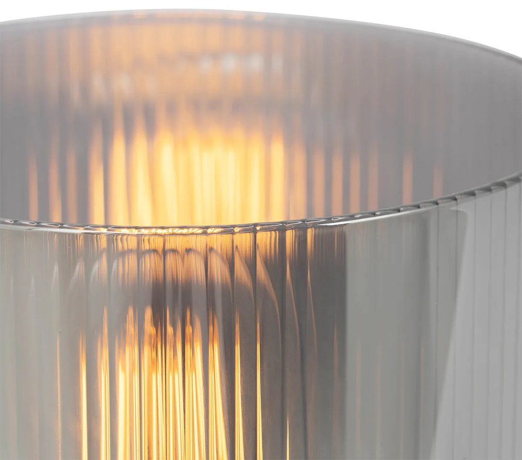 Lampă de masă Art Deco neagră cu sticlă fumurie - Laura