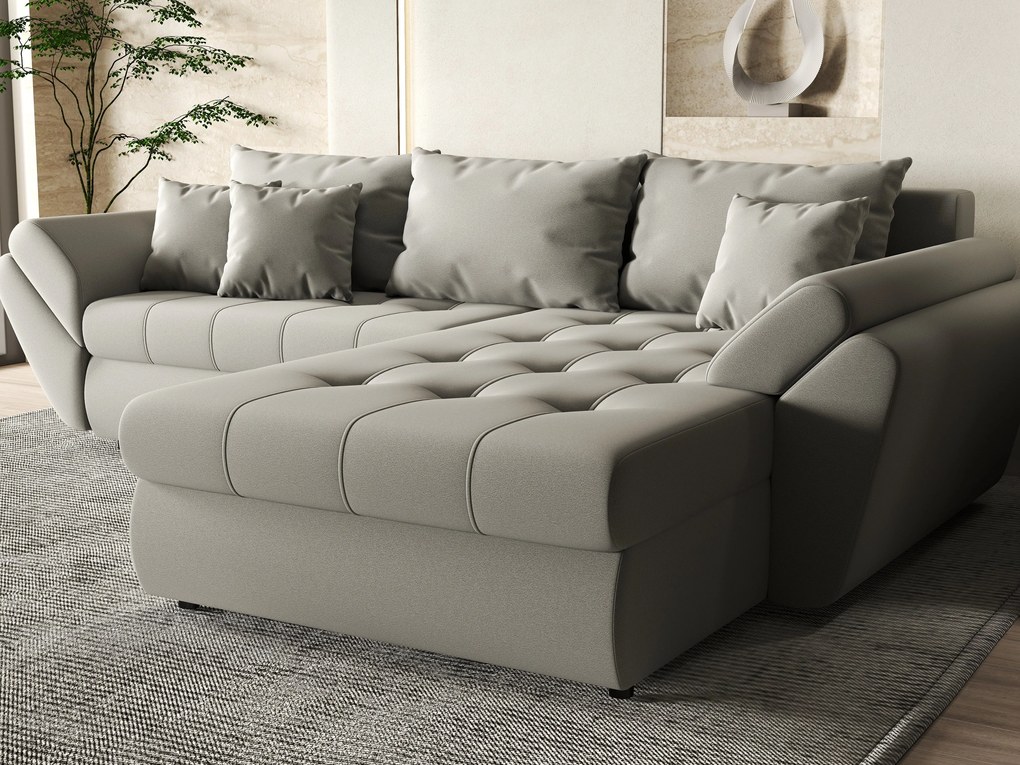 Colțar extensibil dumonde cu ladă de depozitare si sezut confortabil din spuma high-density, Loana Royal Grey II 270x185 cm