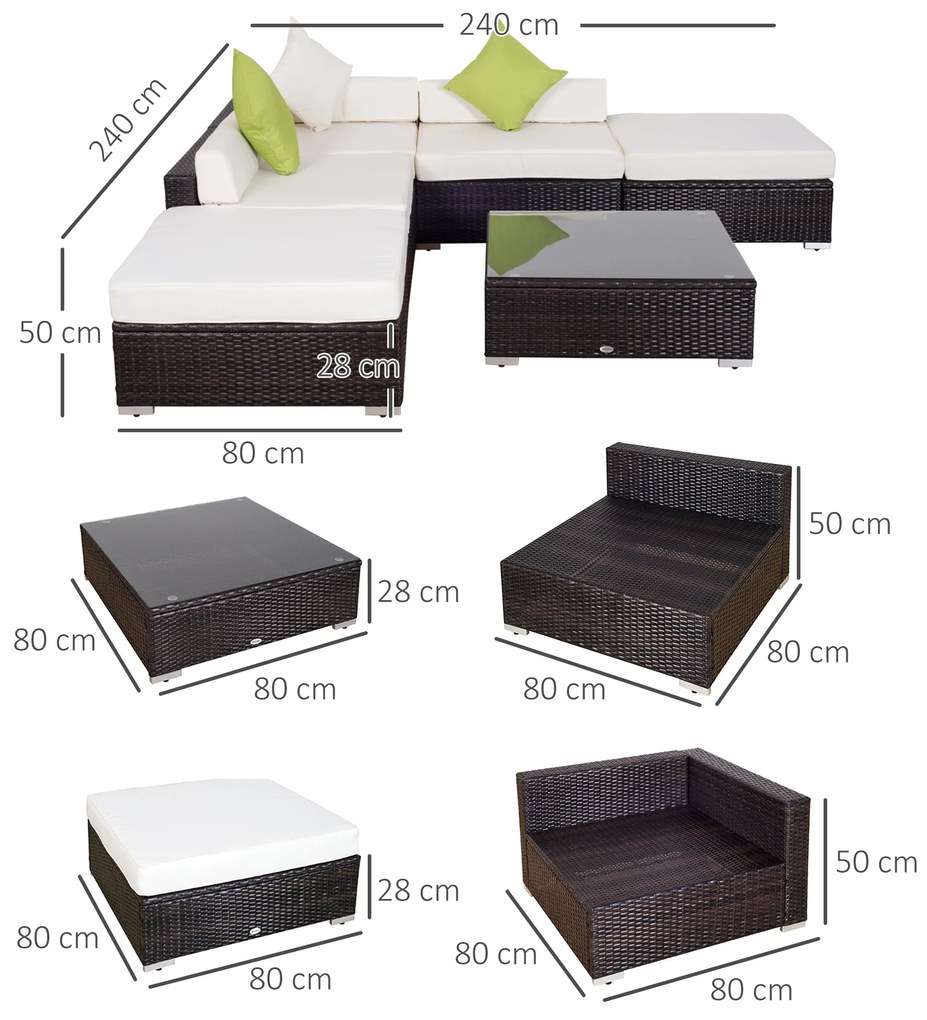 Outsunny Set Mobilier de Grădină 18 Piese din Ratan Sintetic Maro 80x80x50cm | Aosom Romania