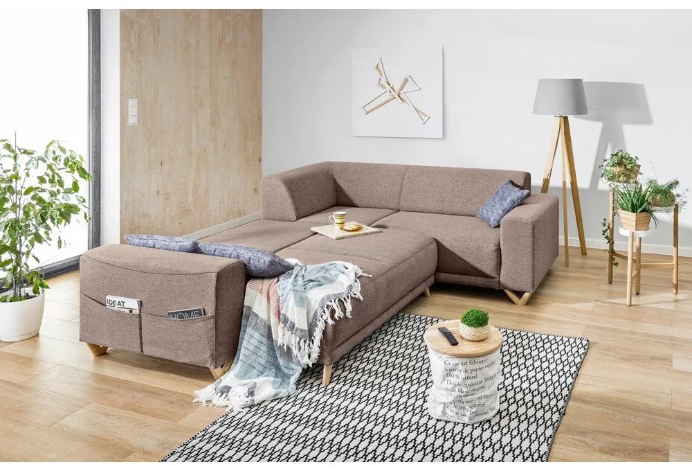 Colțar maro extensibil/cu spațiu de depozitare (cu colț pe partea dreaptă/în formă de ”L”) Classy Sophie – Miuform