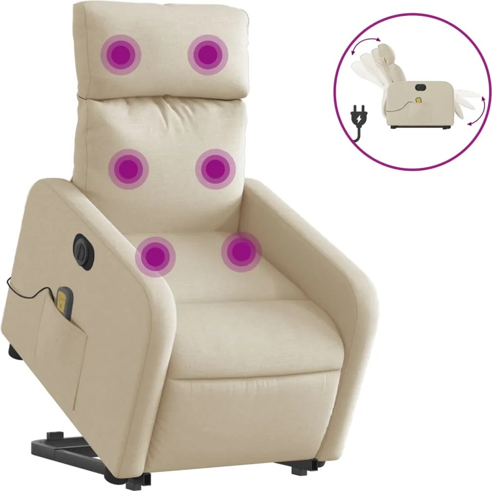 vidaXL Fotoliu electric de masaj rabatabil cu ridicare, crem, textil