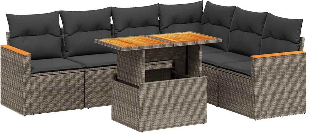 vidaXL Set canapele de grădină, 7 piese, cu perne, gri, poliratan