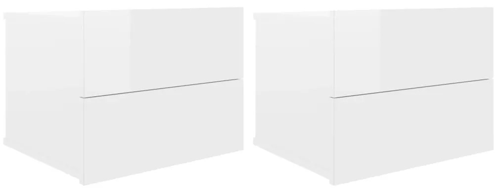 801066 vidaXL Noptiere, 2 buc., alb extralucios, 40x30x30 cm, lemn prelucrat