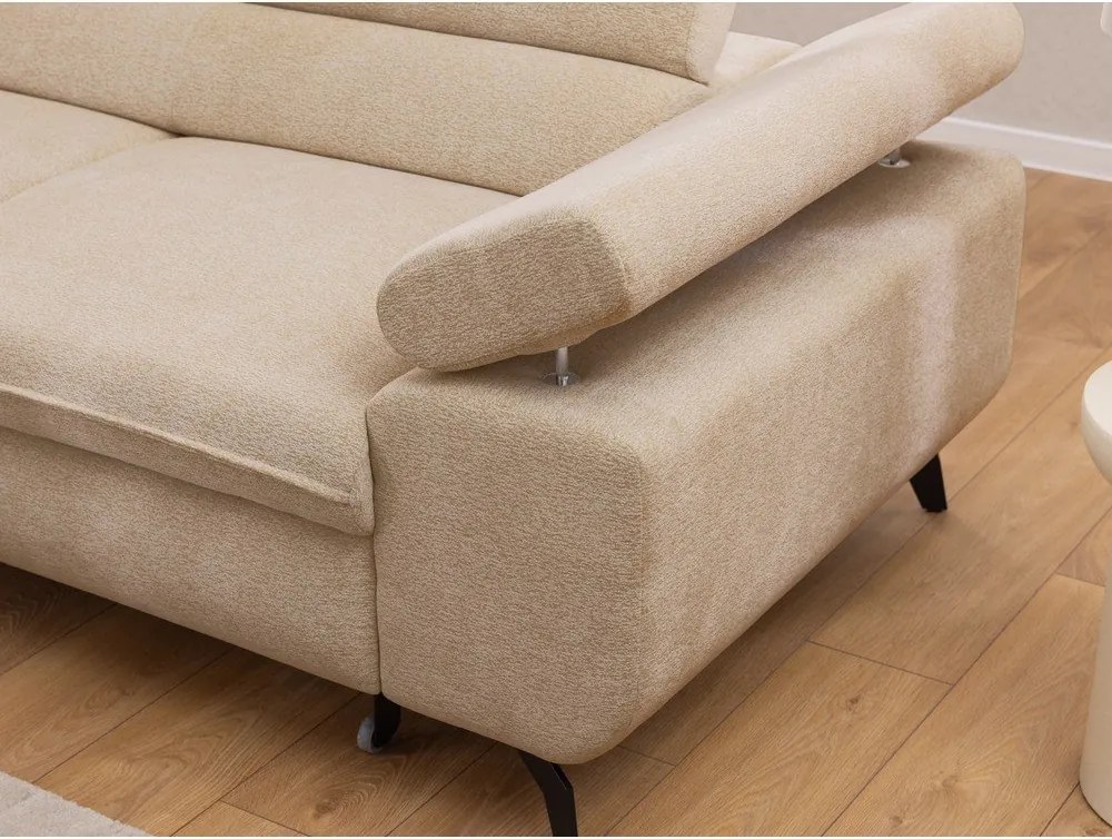 Colțar bej cu tapițerie din chenille (cu colț pe partea stângă/în formă de ”L”) Marbeya – Ropez