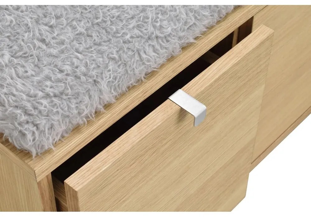 Pantofar gri/în culoare naturală cu bancă cu aspect de lemn de stejar Confetti – Rowico