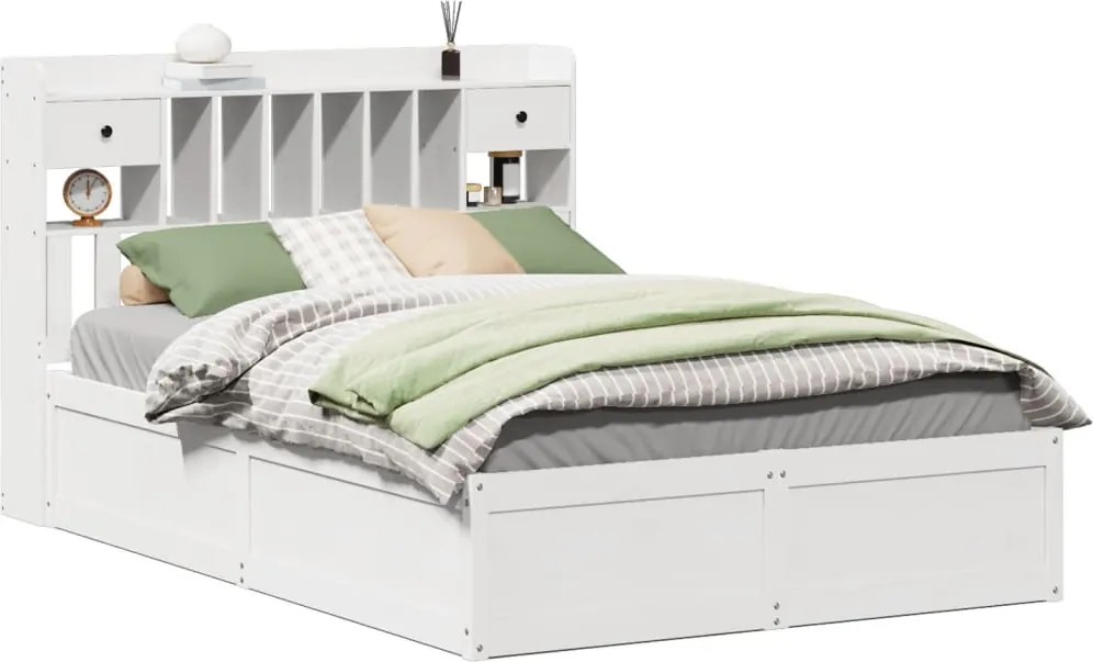 vidaXL Cadru de pat fără saltea, alb, 150x200 cm, lemn masiv pin