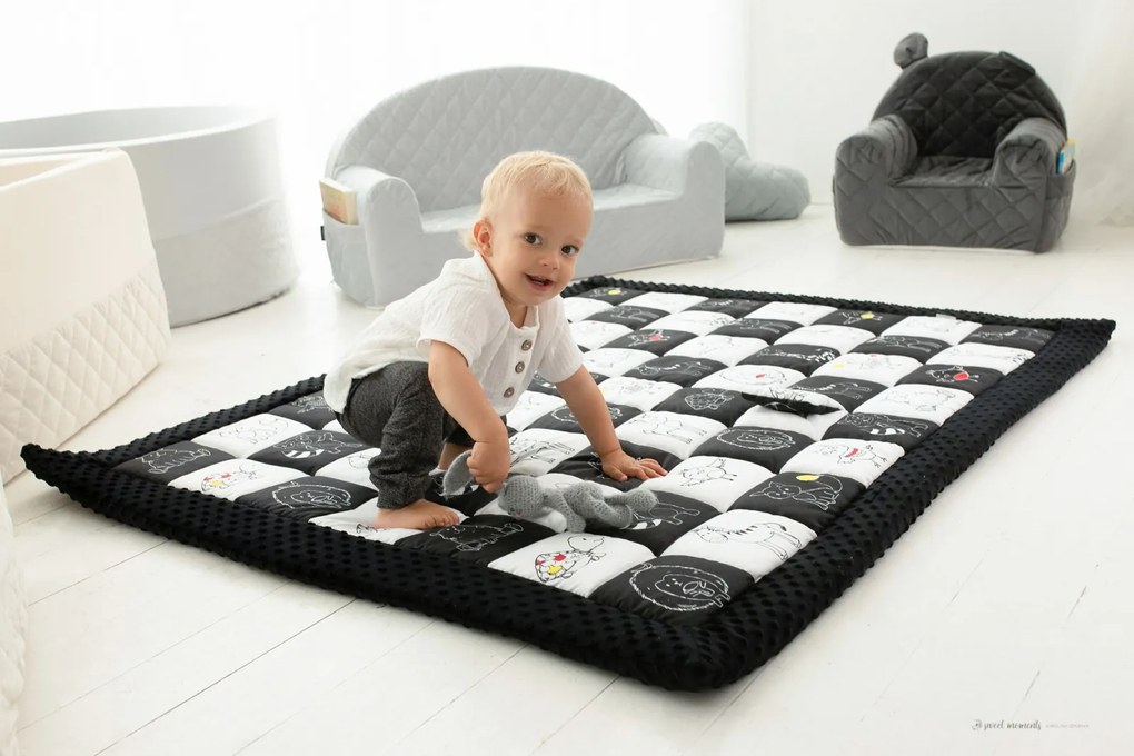 Covor de joaca termoizolant pentru bebe, activitati senzorial ,   Contrast 120x140cm