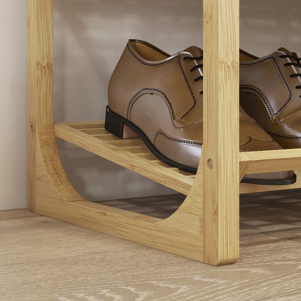 HOMCOM Etajeră pentru pantofi cu 4 niveluri, depozitare 12 perechi cu design cu lamele, bambus, 76x33x67cm, lemn natural | Aosom Romania