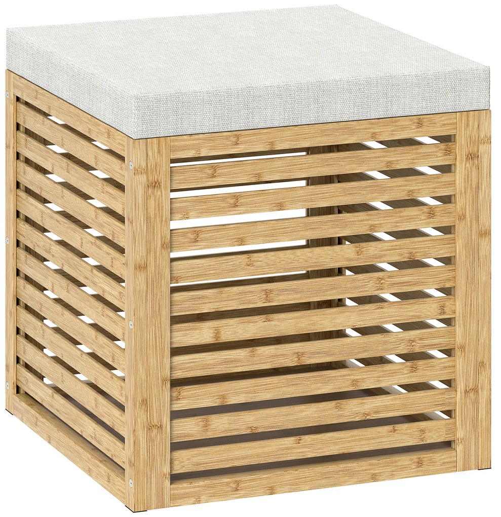 HOMCOM Cutie de depozitare scaun de depozitare 54.76 L design lamelar cadru din bambus natural 40 x 40 x 47 cm lemn natural | Aosom Romania