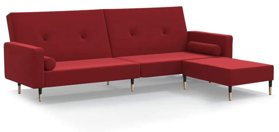 3080529 vidaXL Canapea extensibilă 2 locuri, cu taburet, roșu vin, canapea
