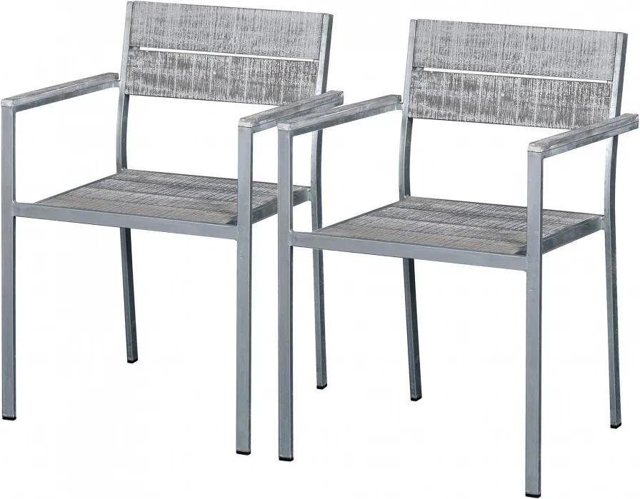 Set de 2 scaune de gradina Connor lemn masiv de salcam/otel, gri, 54 x 78 x 53 cm
