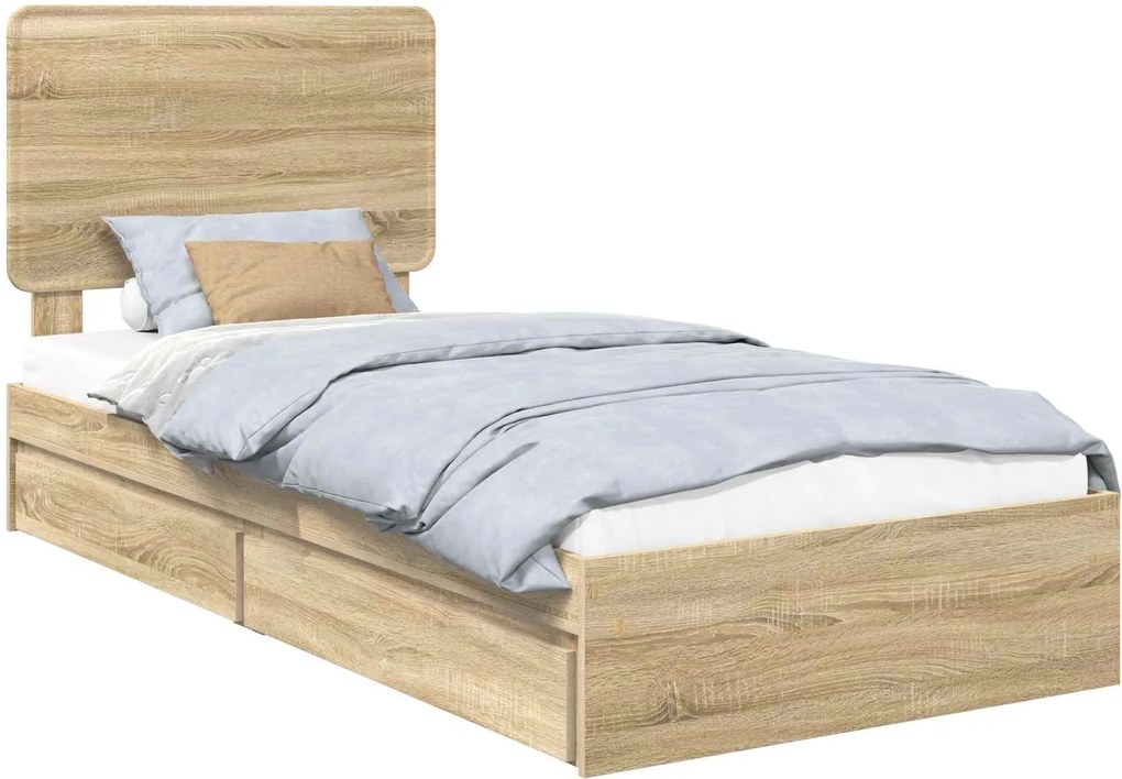 vidaXL Pat cu storage Stejar Sonoma 90 x 190 cm Lemn compozit