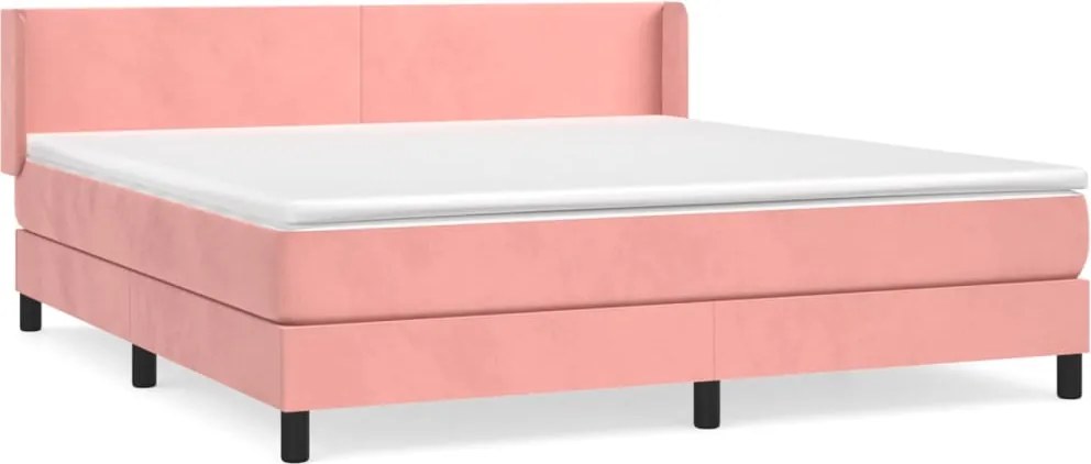 vidaXL Pat box spring cu saltea, roz, 180x200 cm, catifea