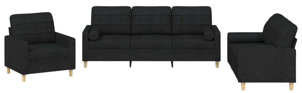 3201262 vidaXL Set de canapele cu perne, 3 piese, negru, textil