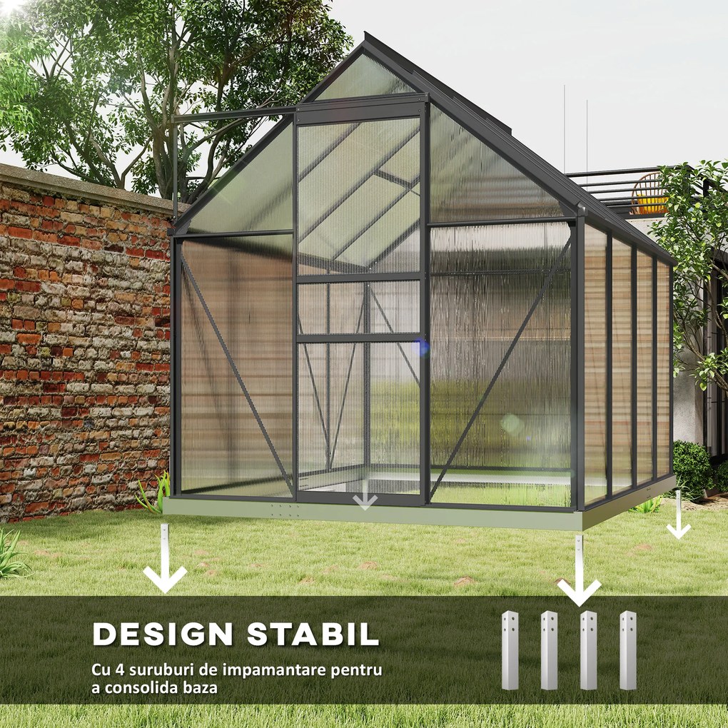 Outsunny Sera Walk-In Aluminiu & Policarbonat – Ventilatie si Jgheab | Aosom Romania