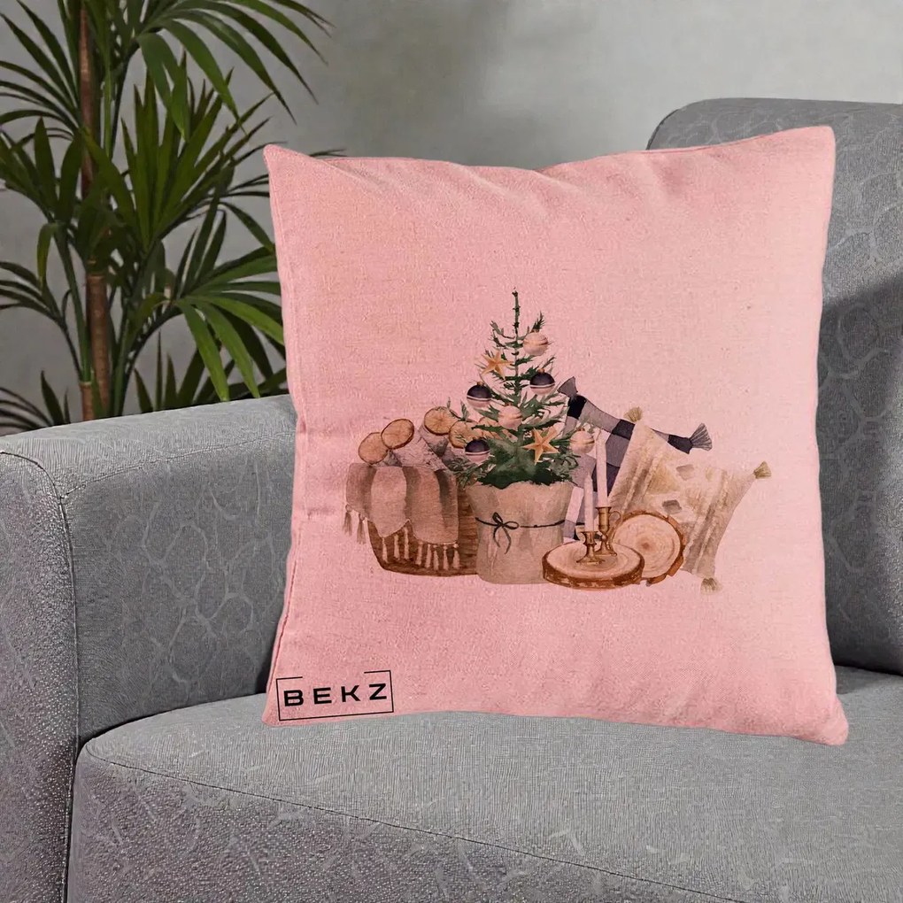 Perna Decorativa Colt Cozy de Craciun Boho, 40x40 cm, Roz, Husa Detasabila, Perna Inclusa, BEKZ®