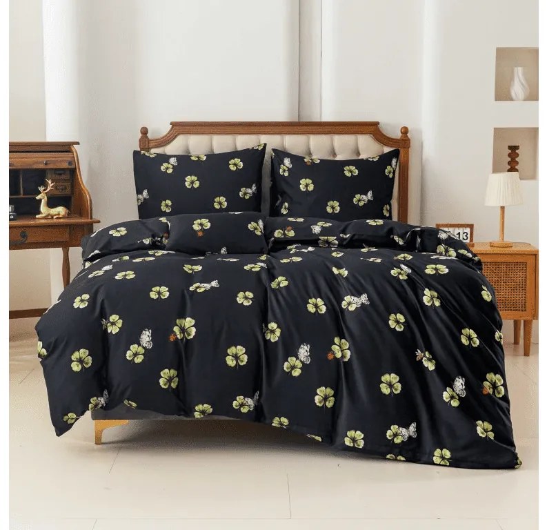 Lenjerie de pat din microfibra FOUR LEAF CLOVER negru Dimensiune lenjerie de pat: 70 x 90 cm | 140 x 220 cm