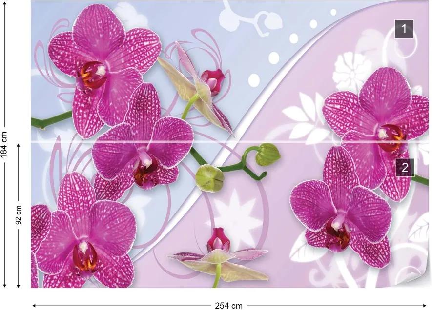 GLIX Fototapet - Pink Orchids Flowers Swirls Vliesová tapeta  - 254x184 cm